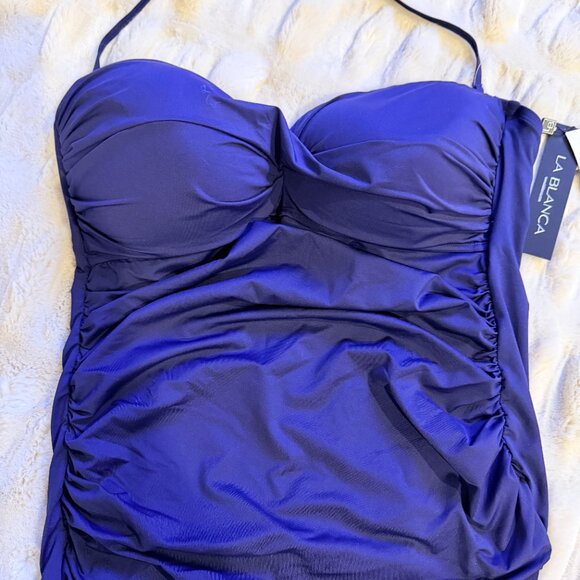 LA BLANCA WOMEN'S ISLAND GODDESS BANDEAU TANKINI SWIMSUIT TOP AND BOTTOM ~  NWT - Picture 1 of 14